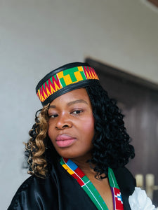 Leather and kente hat