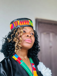 Leather and kente hat