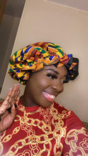 Load image into Gallery viewer, Kente/African print ruffled hair Bonnet