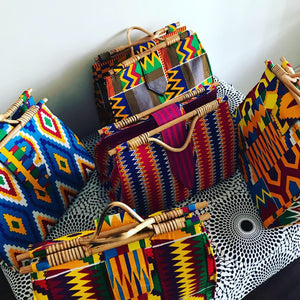 Kente wood handle tote