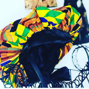 Ankara bonnet with satin edge protective band