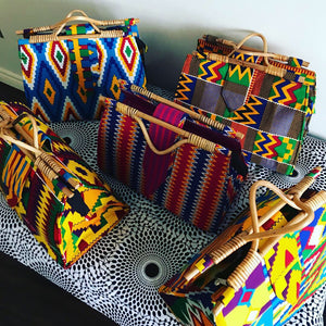 Kente wood handle tote