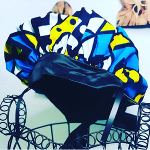 Ankara bonnet with satin edge protective band