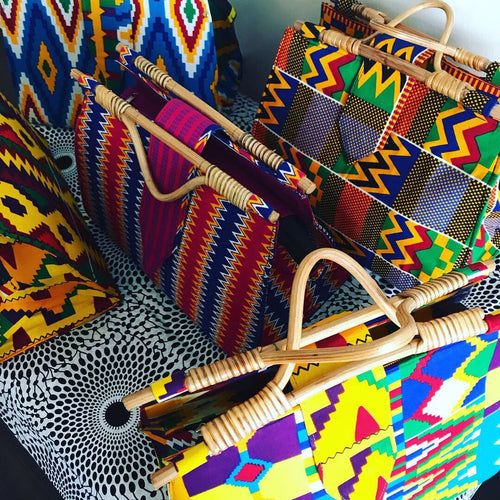 Kente wood handle tote