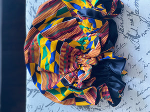 Kente/African print ruffled hair Bonnet